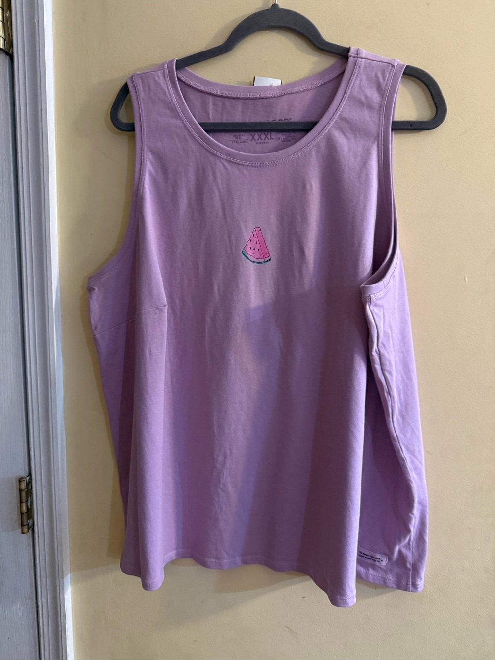 Life is Good Lavender Sleeveless Crusher Tank Top with Watermelon Motif, XXXL